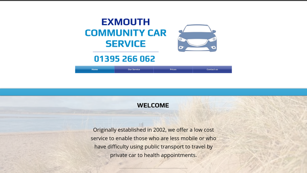 Screenshot of the Exmouth Community Car Service website