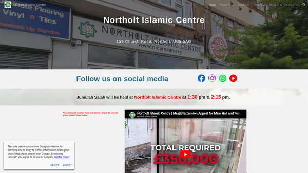 Screenshot of the Northolt Islamic Centre website
