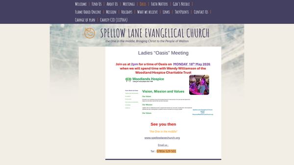 Screenshot of the Spellow Lane Evangelical Church website