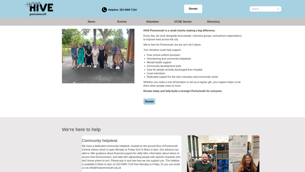 Screenshot of the The Hive Portsmouth website