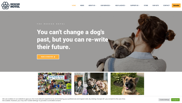 Screenshot of the Cardiff Dogs Home, The Rescue Hotel website