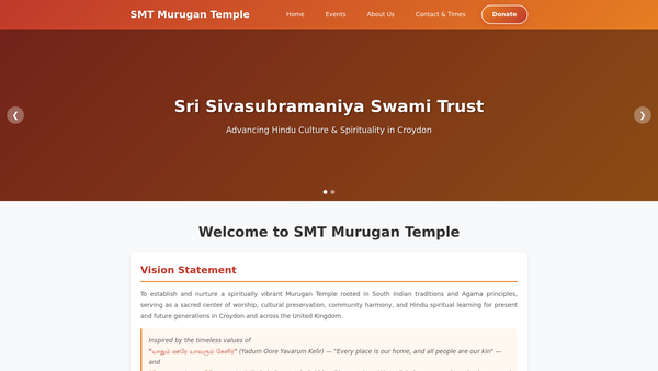Screenshot of the Sri Sivasubramaniya Swami Trust website