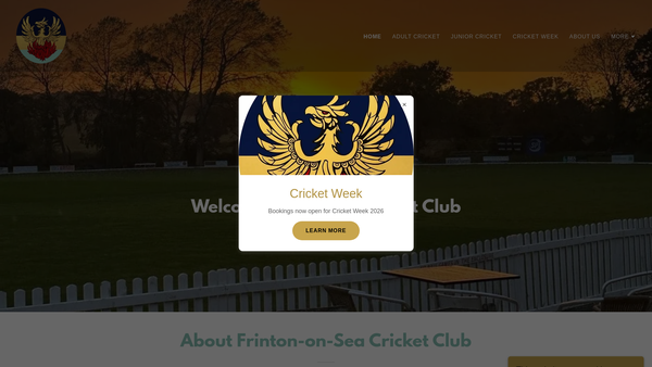 Screenshot of the Frinton-On-Sea Cricket Club website