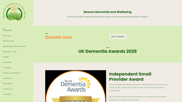 Screenshot of the Beacon Dementia And Wellbeing website