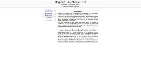 Screenshot of the Gryphon Educational Trust website