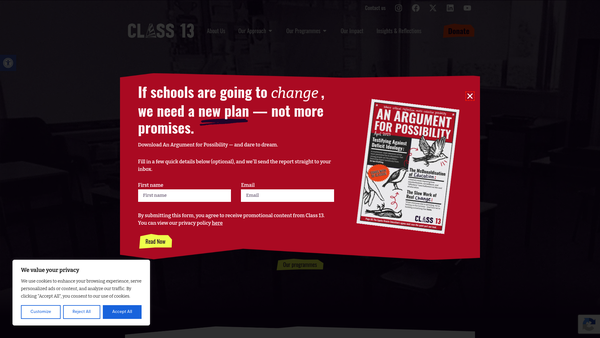 Screenshot of the Class 13 CIO website