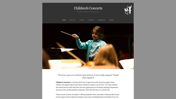 Screenshot of the Children's Concerts website