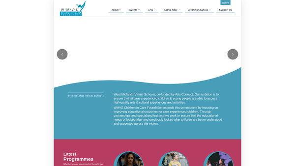 Screenshot of the Wmvs Children In Care Foundation website