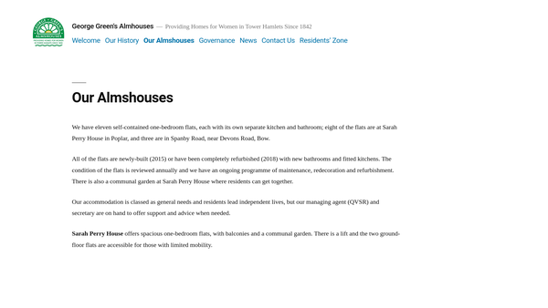 Screenshot of the George Green's Almshouses website