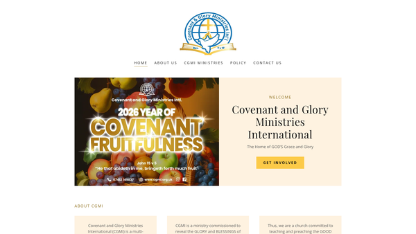 Screenshot of the Covenant And Glory Ministries International website