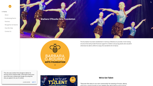 Screenshot of the Barbara O'rourke Arts Foundation website
