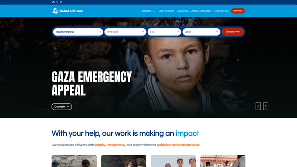 Screenshot of the Global Aid Care website