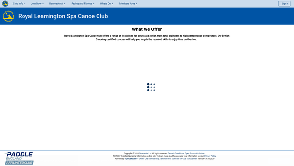 Screenshot of the Royal Leamington Spa Canoe Club website