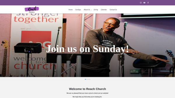 Screenshot of the Reach Church website