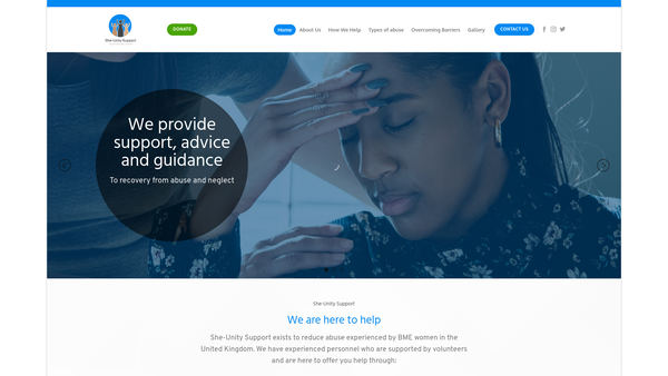 Screenshot of the She-Unity Support website