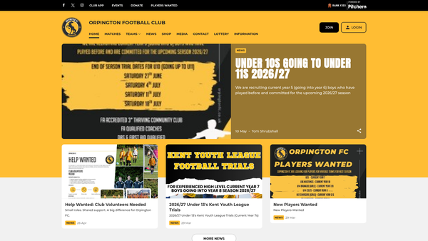 Screenshot of the Orpington Football Club website
