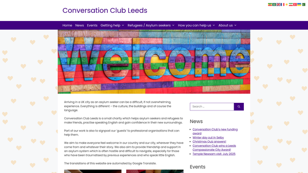 Screenshot of the Conversation Club Leeds website