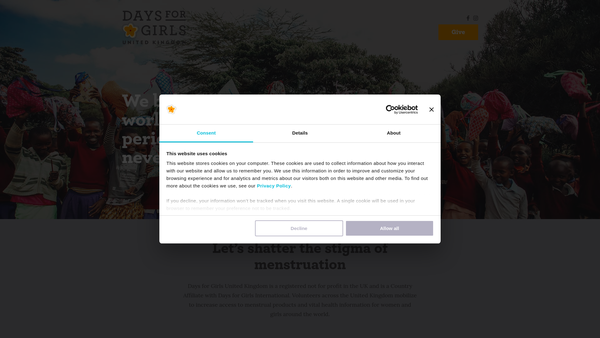 Screenshot of the Days For Girls UK website