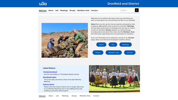 Screenshot of the Dronfield And District U3A website