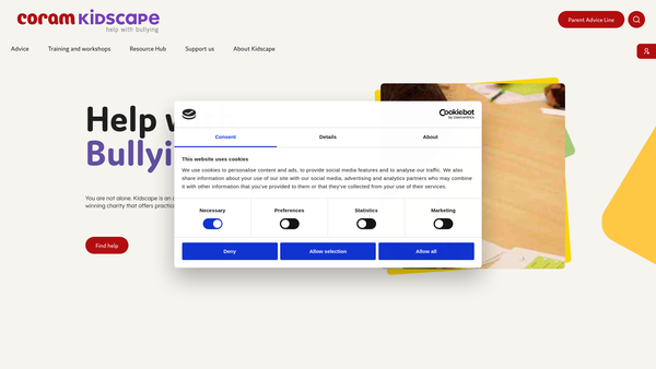Screenshot of the Kidscape website