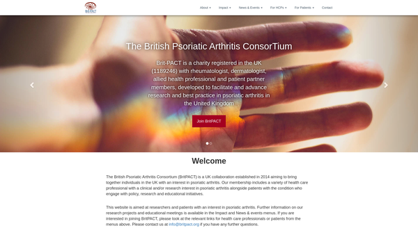 Screenshot of the British Psoriatic Arthritis Consortium CIO website