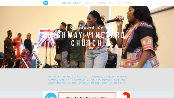 Screenshot of the Highway Vineyard Church website