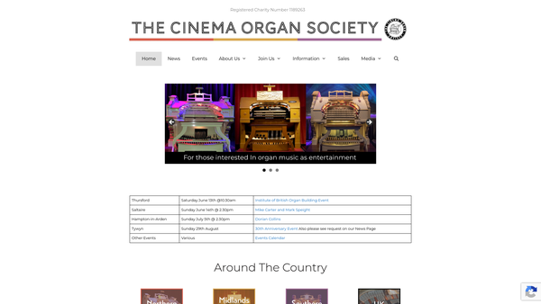 Screenshot of the The Cinema Organ Society website