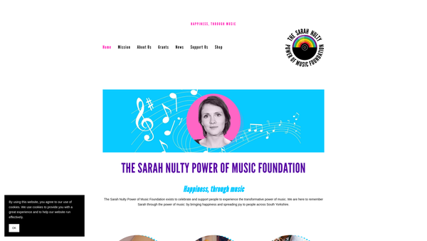 Screenshot of the The Sarah Nulty Power Of Music Foundation website