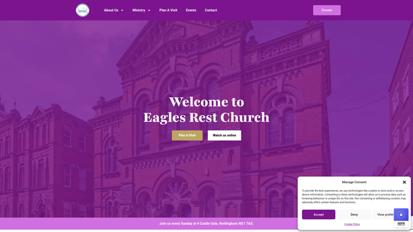 Screenshot of the Eagles Rest Church UK website
