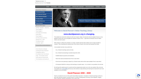 Screenshot of the David Pawson Ministry CIO website