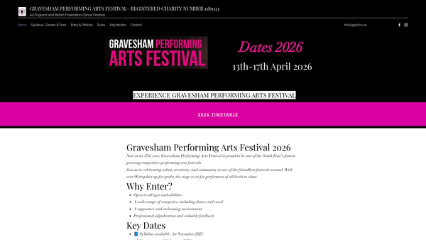 Screenshot of the Gravesham Performing Arts Festival website