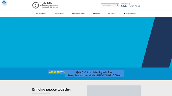 Screenshot of the Highcliffe Community Association website