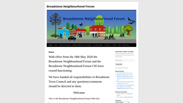Screenshot of the Broadstone Neighbourhood Forum CIO website