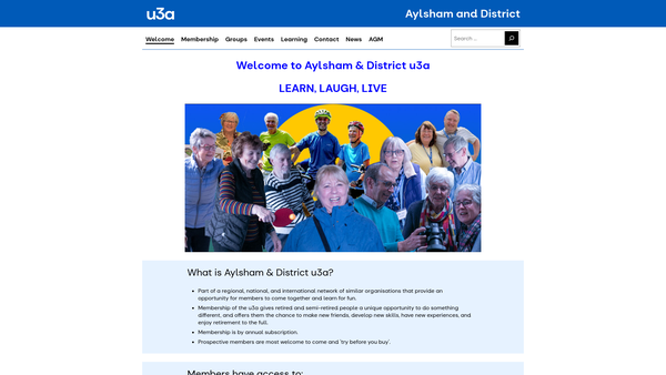 Screenshot of the Aylsham & District U3A website