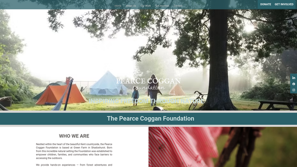 Screenshot of the The Pearce Coggan Foundation website