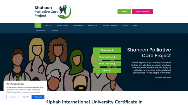 Screenshot of the Shaheen Palliative Care website