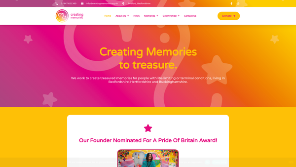 Screenshot of the Creating Memories website