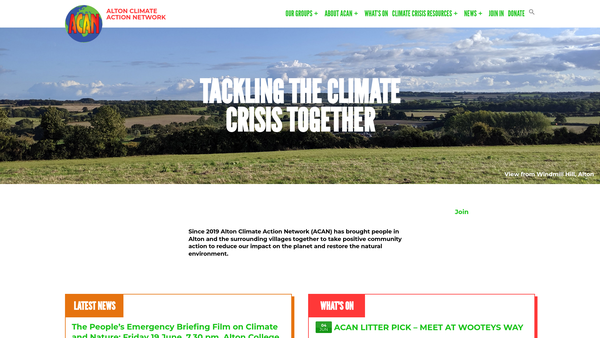 Screenshot of the Alton Climate Action And Network website