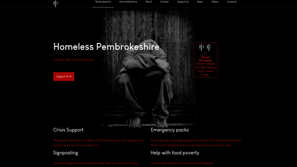 Screenshot of the Homeless Pembrokeshire website