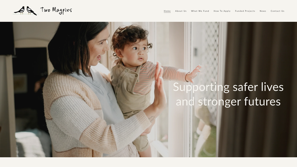 Screenshot of the Two Magpies Fund website