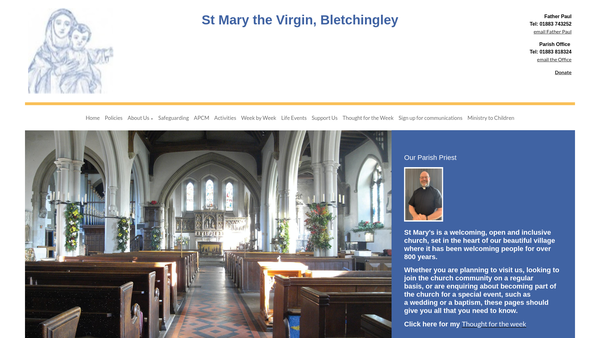Screenshot of the The Parochial Church Council Of The Ecclesiastical Parish Of St Mary The Virgin, Bletchingley website