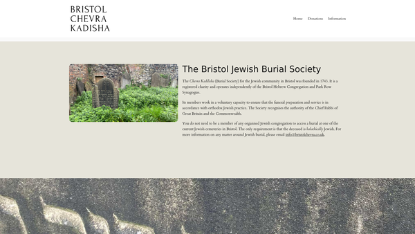 Screenshot of the Bristol Jewish Burial Society website