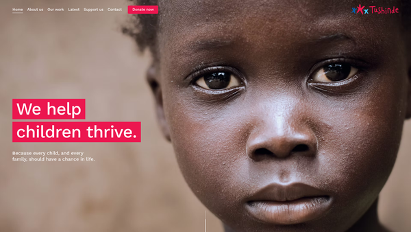 Screenshot of the Tushinde Children's Trust website