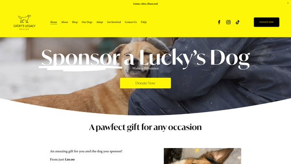 Screenshot of the Lucky's Legacy Rescue website