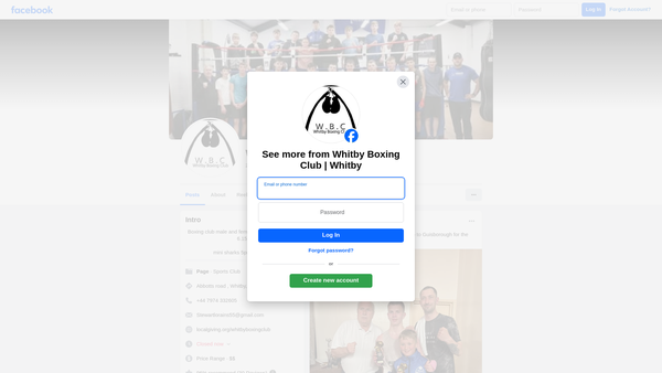 Screenshot of the Whitby Boxing Club website