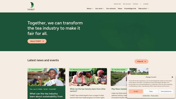 Screenshot of the The International Roundtable For Sustainable Tea (Thirst) website