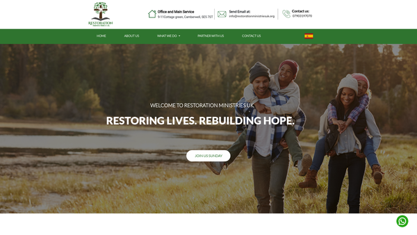 Screenshot of the Restoration Ministries UK website