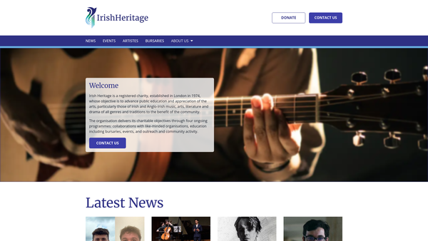 Screenshot of the Irish Heritage Limited website