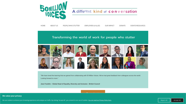 Screenshot of the 50 Million Voices website