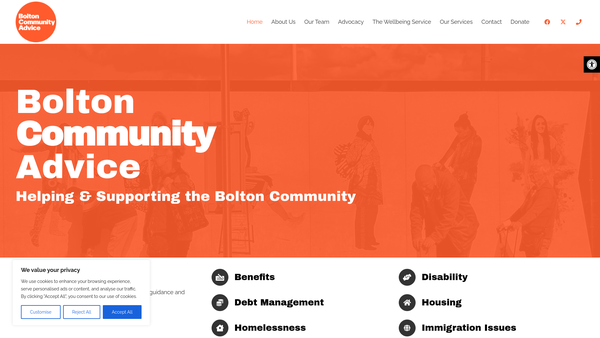 Screenshot of the Bolton Community Advice website